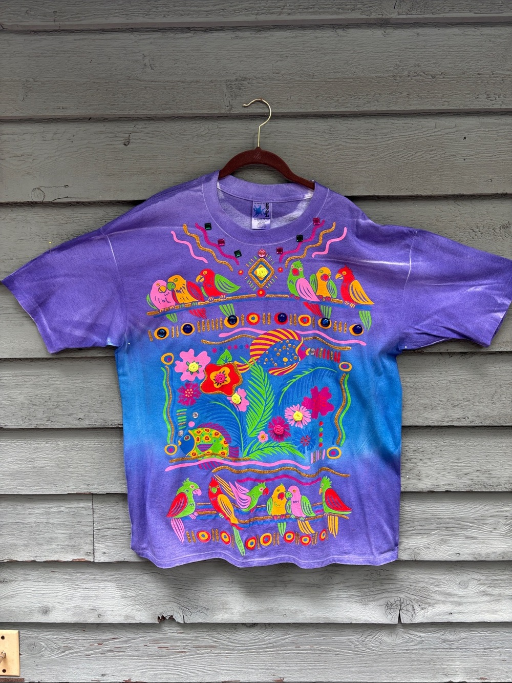 Vibrant Purple and Aqua Decorated Tee